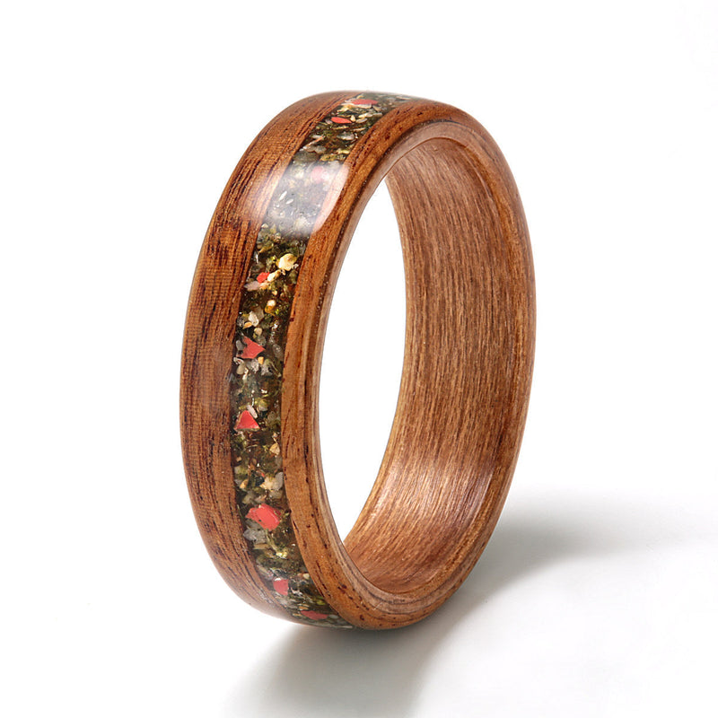Rosewood with Sand, Red Glass & Lemon Seed by Eco Wood Rings