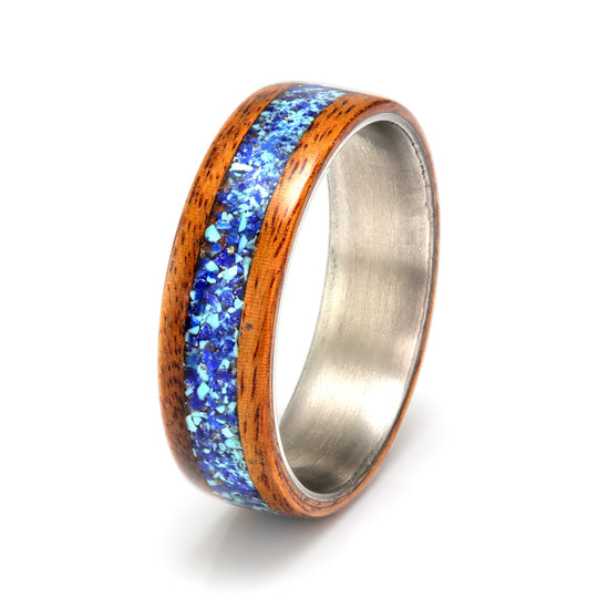 Rosewood Ring 6mm with Titanium, Lapis Lazuli, Turquoise & Moonstone