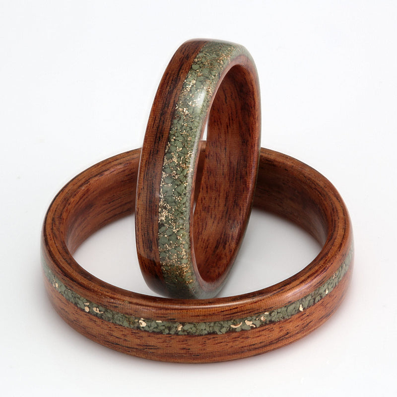 Rosewood, Volcanic Stone & Gold Shavings Set by Eco Wood Rings