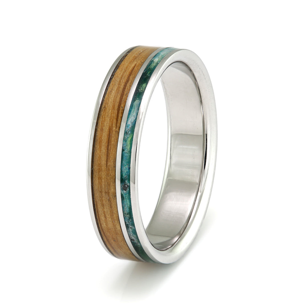 Eco Wood Rings Steel Ring with Whisky Barrel Oak Jelly Bean