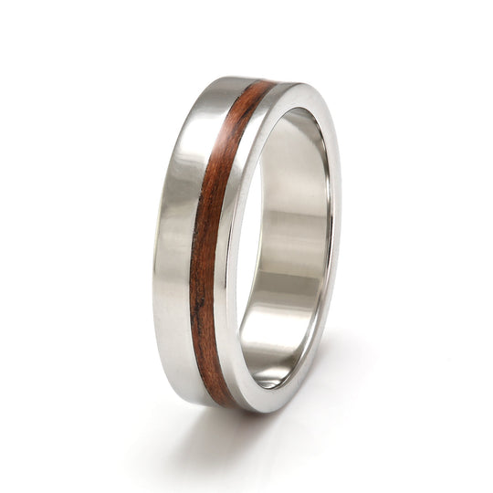 Steel Ring 5mm Flat Light with Off-Centre Wood Inlay