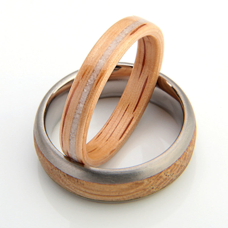 Titanium, Oak & Shell Set by Eco Wood Rings