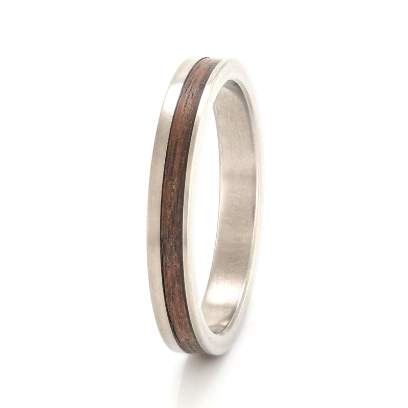 Titanium Ring 3mm Flat Light with Off-Centre Wood Inlay by Eco Wood Rings