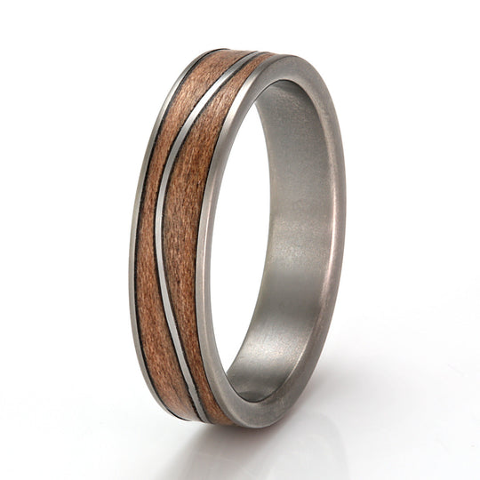 Titanium Ring with Cocobolo & Steel - IN STOCK - Size R 1-2
