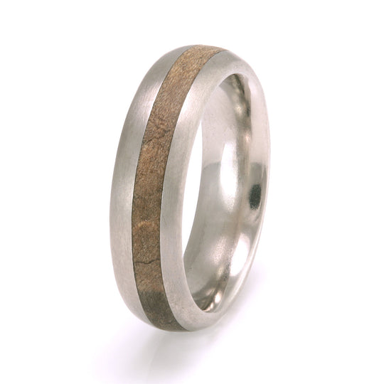 Titanium Ring 5mm Rounded with Off-Centre Wood Inlay