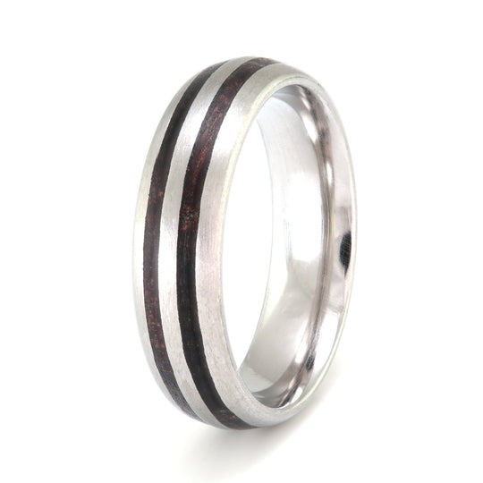 Titanium Ring 6mm Rounded with Double Wood Inlay