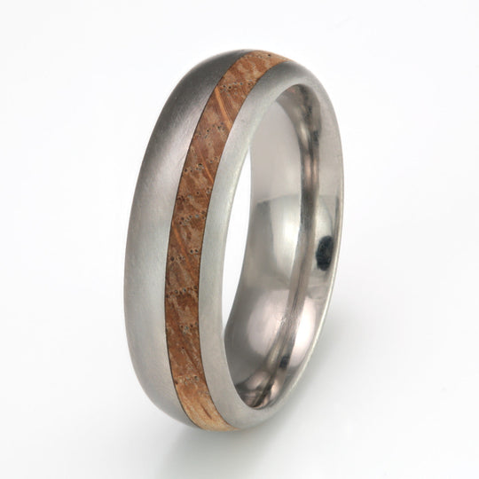 Titanium Ring 6mm Rounded with Off-Centre Wood Inlay