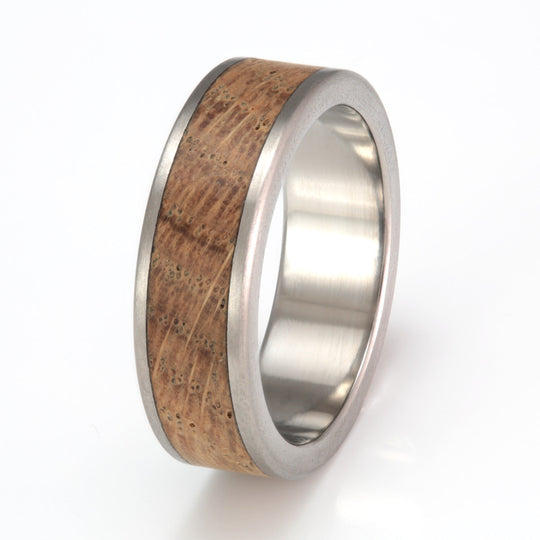 Titanium Ring 7mm Flat with Wood Inlay