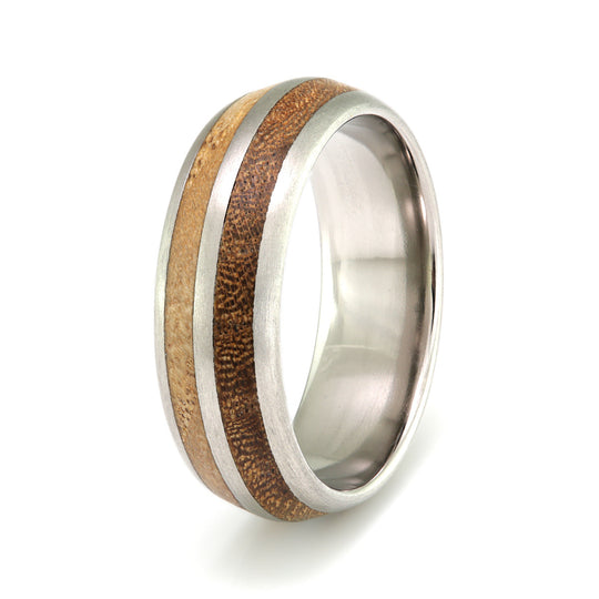 Titanium Ring 7mm Rounded with Double Wood Inlay