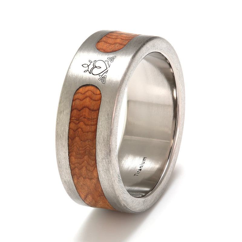 Titanium with Yew & Celtic Engraving by Eco Wood Rings