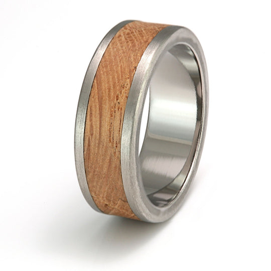Titanium Ring 8mm Flat with Wood Inlay