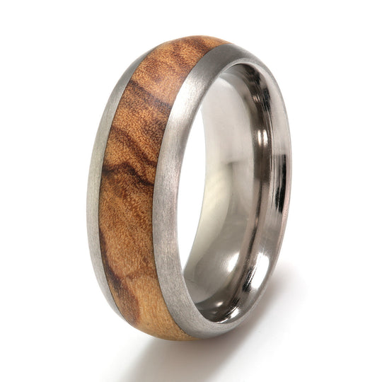 Titanium Ring 8mm Rounded with Wood Inlay
