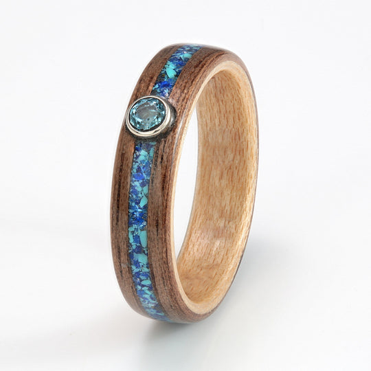 Walnut Ring 4.5mm with Maple, Lapis Lazuli, Turquoise & Topaz