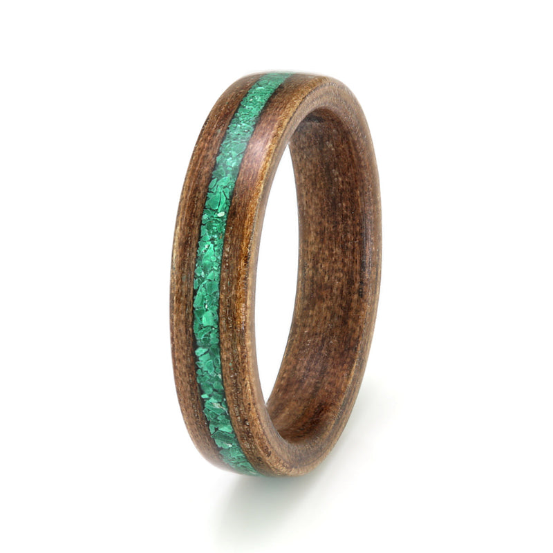 Walnut Ring 4mm with Malachite by Eco Wood Rings