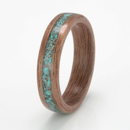 Walnut Ring 5mm with Aquamarine & Turquoise