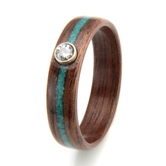 Walnut Ring 5mm with Turquoise & Moissanite