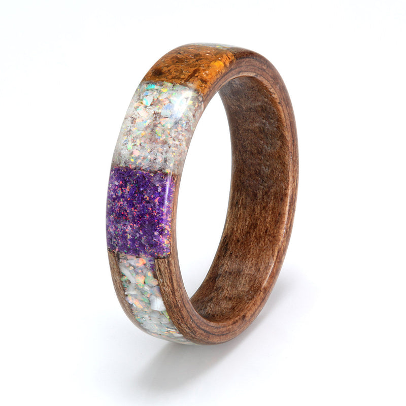 Walnut with Moonstone & Mixed Inlays by Eco Wood Rings