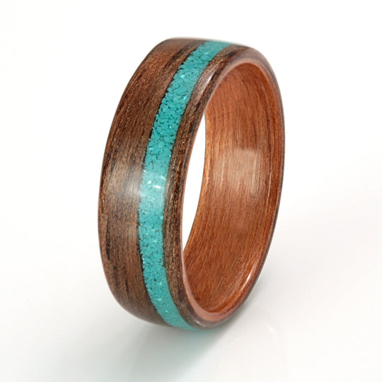 Walnut Ring 7mm with Cherry & Turquoise