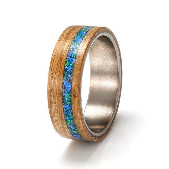 Whisky Oak Ring 6mm with Titanium, Lapis Lazuli & Malachite