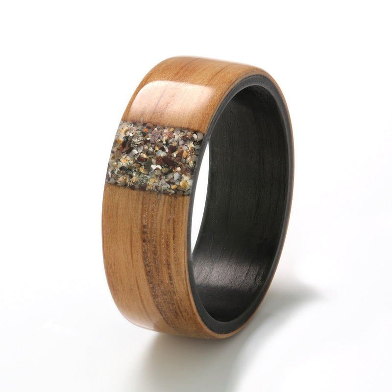Whisky Barrel Oak with Carbon Fibre & Sand by Eco Wood Rings